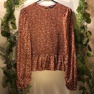 burnt orange floral peplum blouse